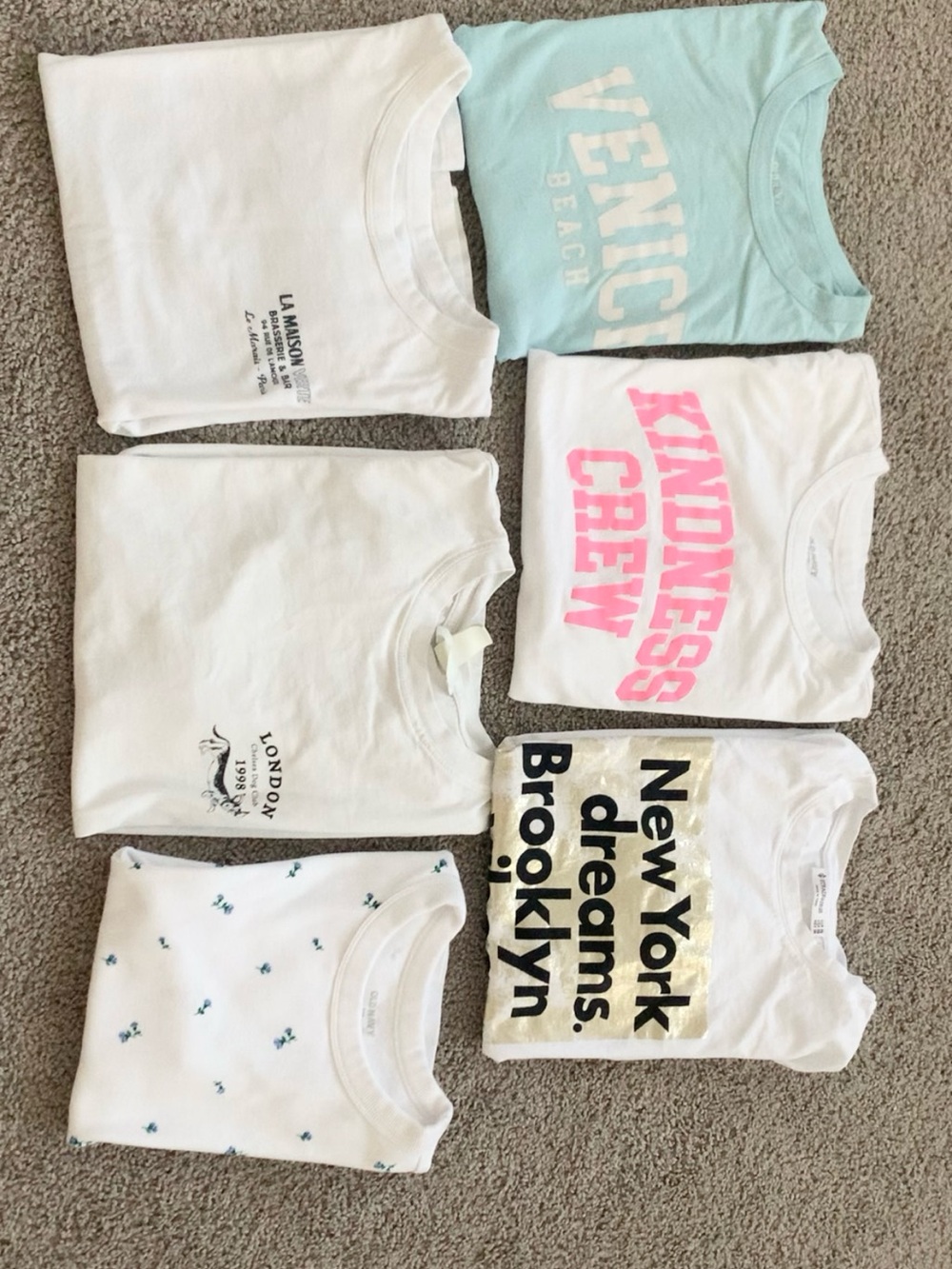 H&M & Old Navy Short Sleeve Tees - White, Light Blue & Pink Accents